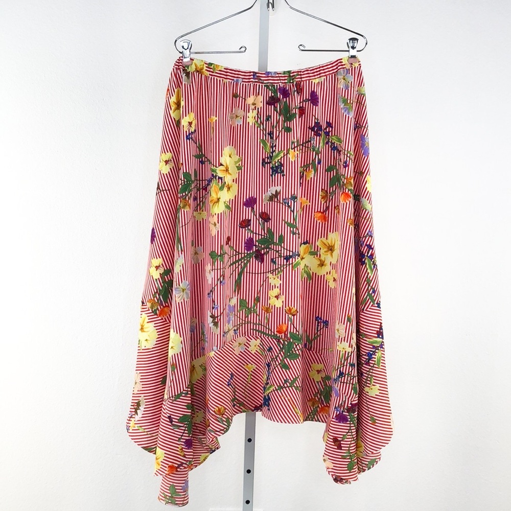Calvin Klein Red Floral Print Stripe Print Skirt - Picture 4 of 8
